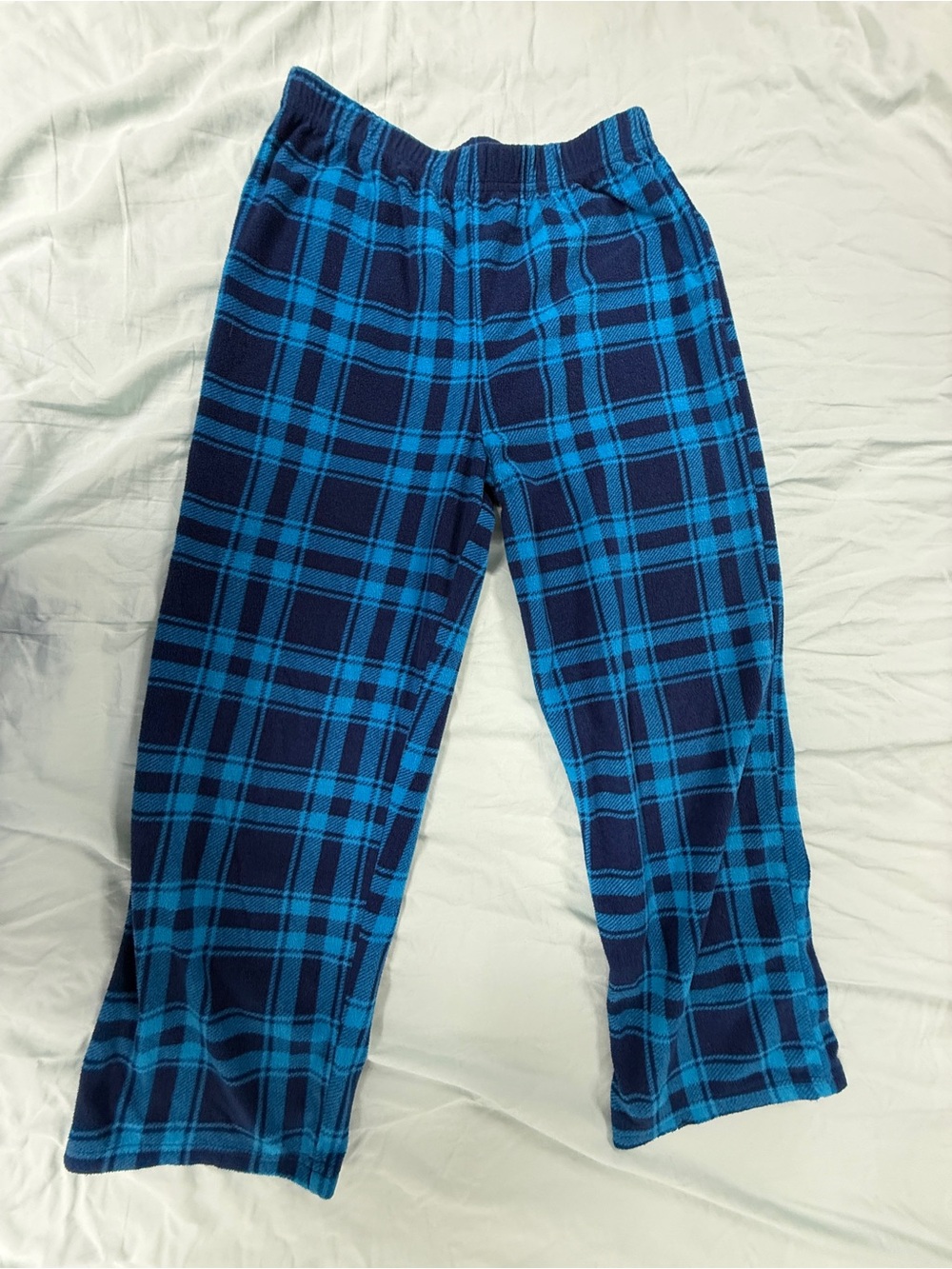 Cuddl Duds Boys Youth Size L (10/12) Royal & Navy Blue Plaid Fleece Pajama Pants